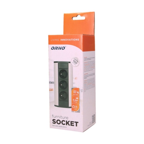 Gniazdo meblowe 3x2P+Z, czarno-srebrne ORGM9001BG 5902560329766
