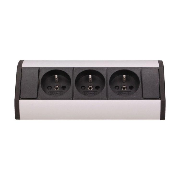 Gniazdo meblowe 3x2P+Z, czarno-srebrne ORGM9001BG 5902560329766