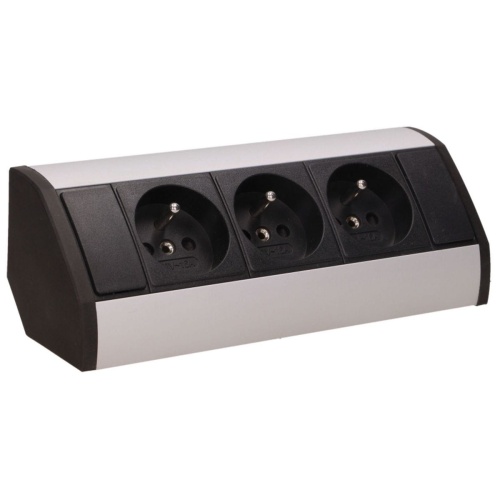 Gniazdo meblowe 3x2P+Z, czarno-srebrne