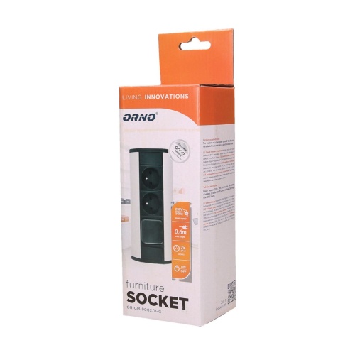 Gniazdo meblowe 2x2P+Z z wyłącznikiem, czarno-srebrne ORGM9002BG  5902560329803