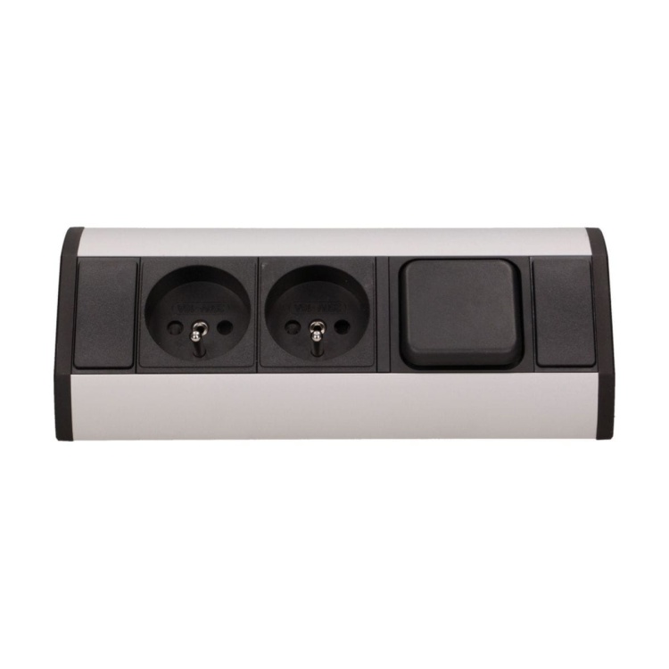 Gniazdo meblowe 2x2P+Z z wyłącznikiem, czarno-srebrne ORGM9002BG  5902560329803