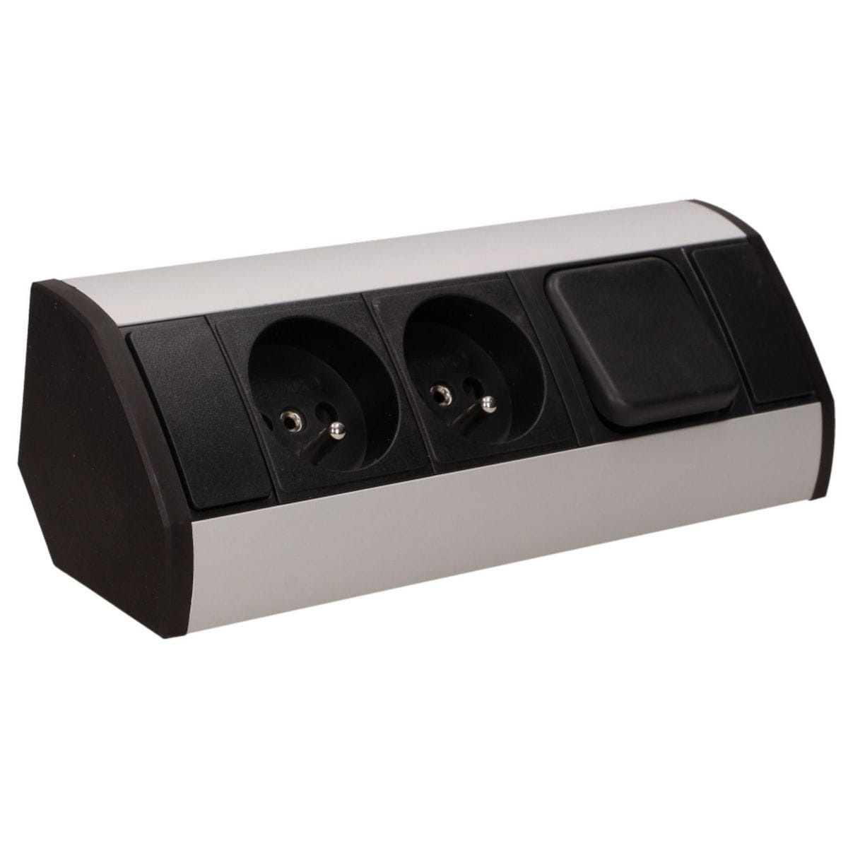 Gniazdo meblowe 2x2P+Z z wyłącznikiem, czarno-srebrne ORGM9002BG  5902560329803