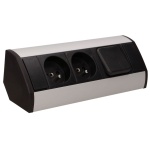 Gniazdo meblowe 2x2P+Z z wyłącznikiem, czarno-srebrne ORGM9002BG  5902560329803