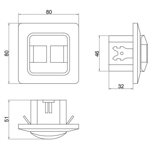 Czujnik ruchu PIR CR-16 do wbudowania detekcja 190° do 9m biały IP20 GTV wymiary.jpg
