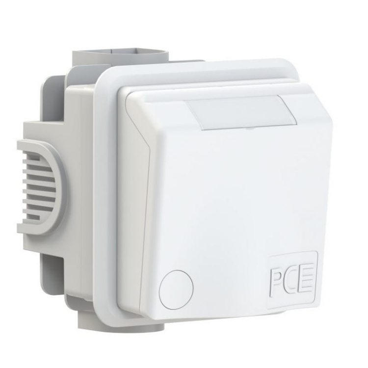 Gniazdo podtynkowe przelotowe 32A IP44 5P białe 895-6V PCE zamknięte