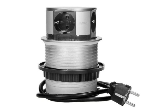Gniazdo meblowe Ø10cm wysuwane z blatu przewód 1,5m 4x2P+Z schuko