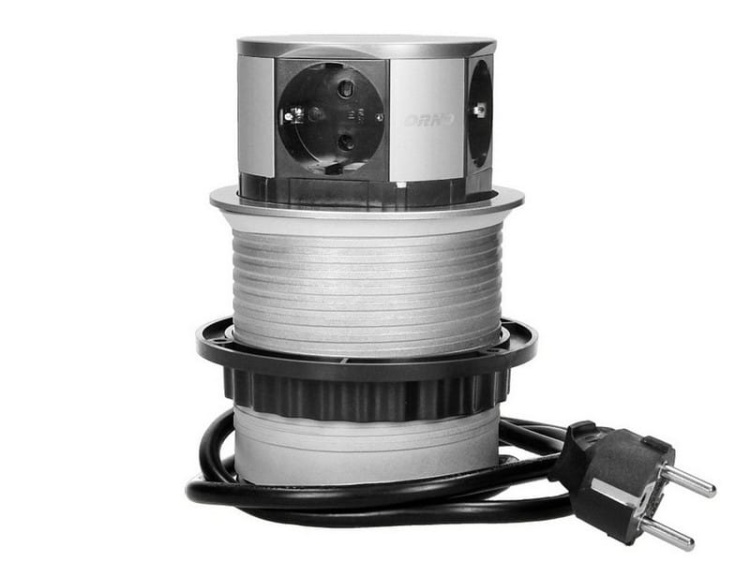Gniazdo meblowe Ø10cm wysuwane z blatu przewód 1,5m 4x2P+Z schuko