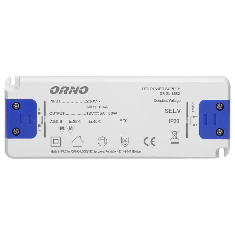 Zasilacz płaski do LED  12VDC 50W, IP20 wysokość 18mm