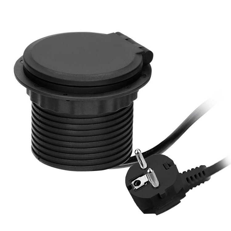 Gniazdo Ø8cm ładowarka indukcyjna i USB przelotka kablowa przewód 1,8m czarne przód