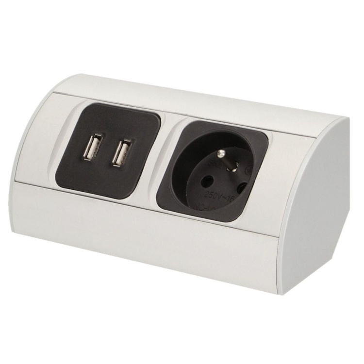 Gniazdo meblowe ładowarka USB przewód 0,5m 1x2P+Z 2xUSB bok