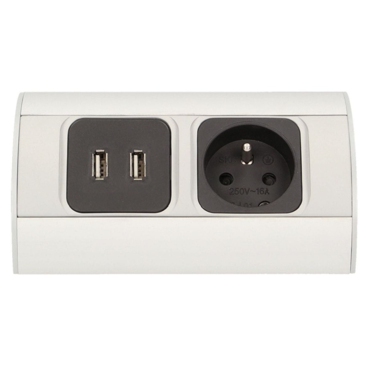 Gniazdo meblowe ładowarka USB przewód 0,5m 1x2P+Z 2xUSB bok