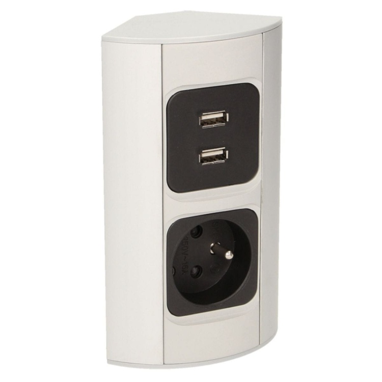 Gniazdo meblowe ładowarka USB przewód 0,5m 1x2P+Z 2xUSB bok