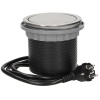 Gniazdo meblowe Ø10cm wysuwane z blatu z ładowarką USB przewód 1,5m 3x2P+Z 2xUSB INOX.