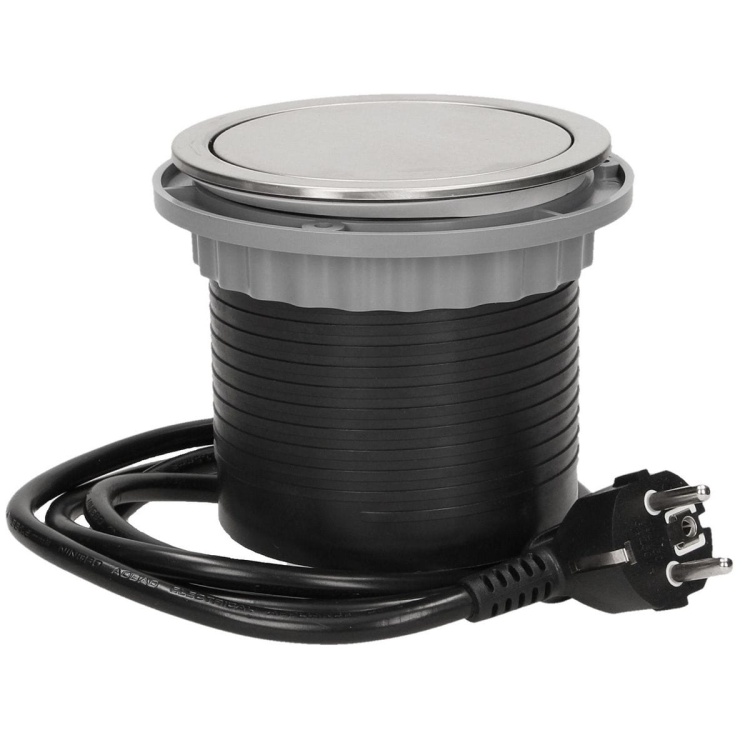 Gniazdo meblowe Ø10cm wysuwane z blatu z ładowarką USB przewód 1,5m 3x2P+Z 2xUSB INOX.