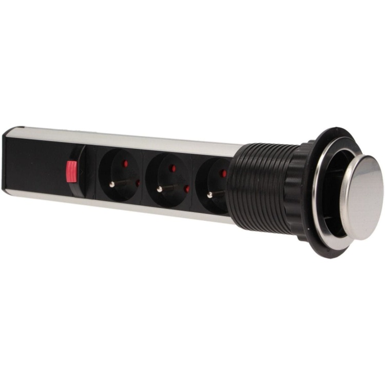Gniazdo meblowe Ø6cm wysuwane z blatu z blokadą przewód 1,8m 3x2P+Z INOX.
