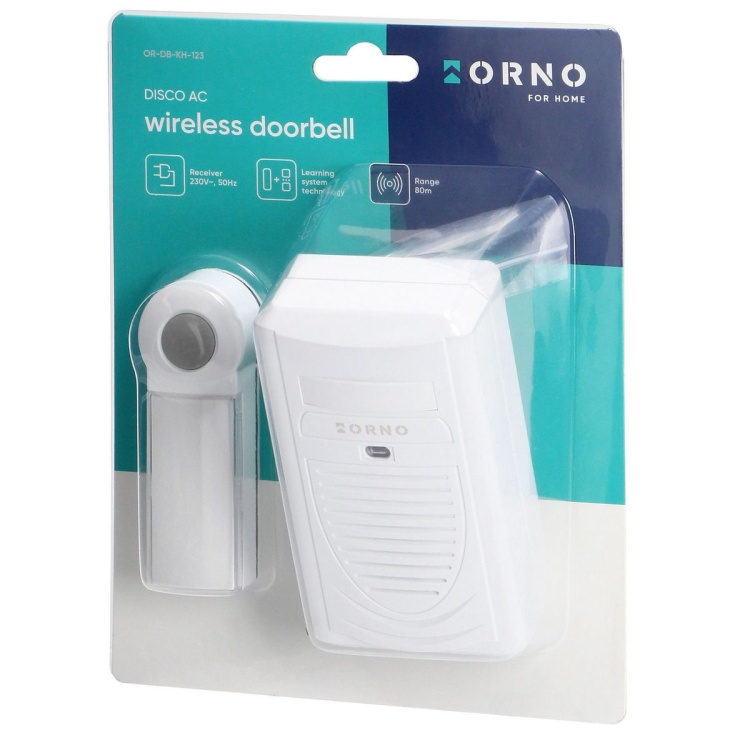 Dzwonek bezprzewodowy DISCO AC, sieciowy, learning system, 1 dźwięk, 80m 5901752486980