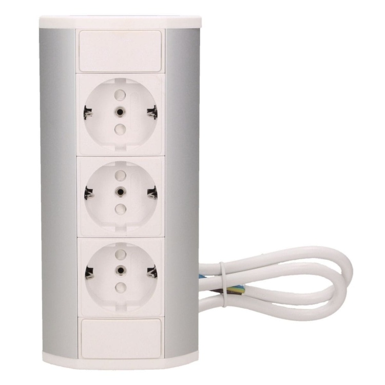 Gniazdo meblowe 3x2P+Z, schuko, biało-srebrne 5902560329797