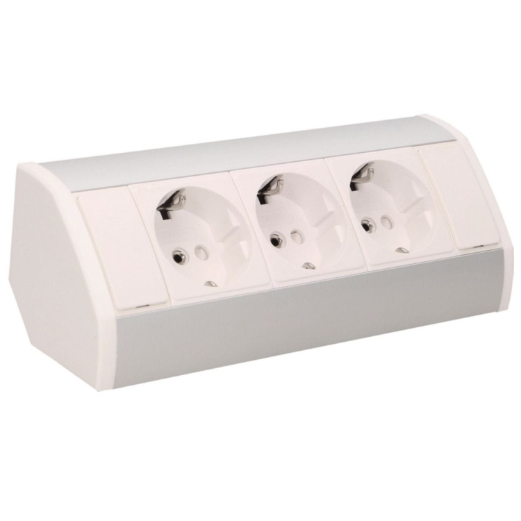Gniazdo meblowe 3x2P+Z, schuko, biało-srebrne 5902560329797