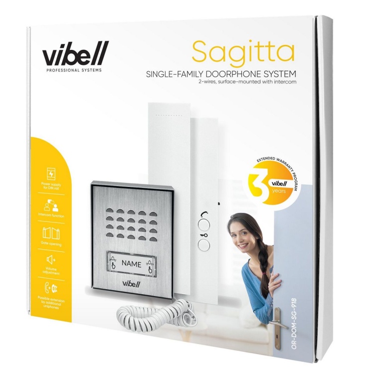 Zestaw domofonowy jednorodzinny, 2-żyłowy, natynkowy, SAGITTA