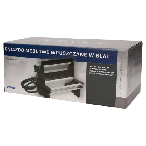 Gniazdo meblowe wpuszczane w blat ze szczotką przeciwkurzową przewodem 1,8m 3x2P+Z. 5901752487710