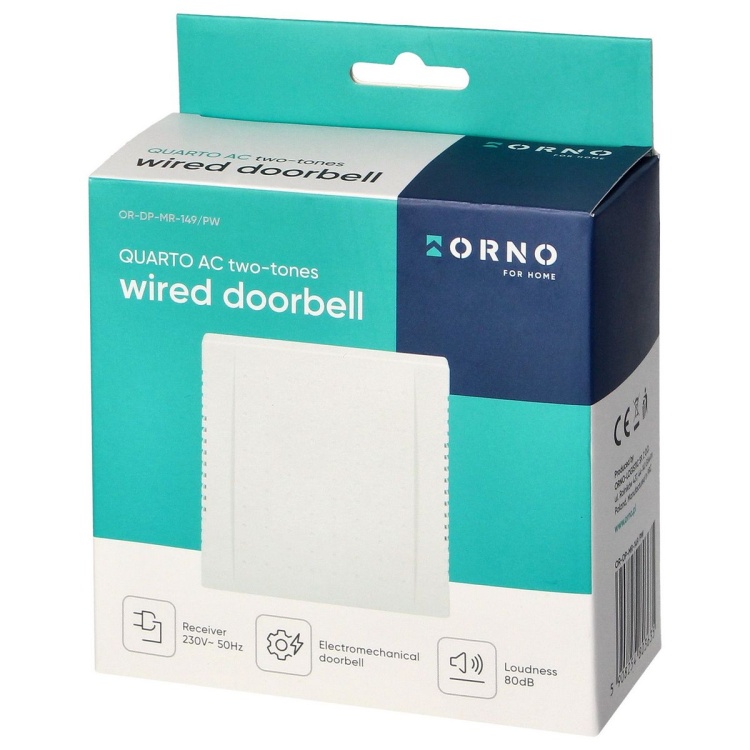 Dzwonek elektromechaniczny dwutonowy QUARTO AC śnieżno biały. 5908254803635