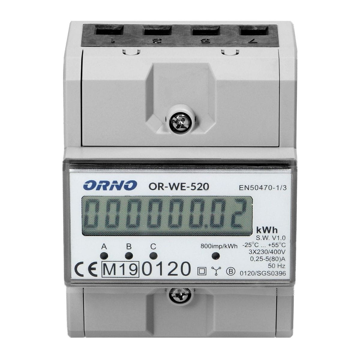 3-fazowy licznik energii elektrycznej, 80A, MID, 3 moduły, DIN TH-35mm