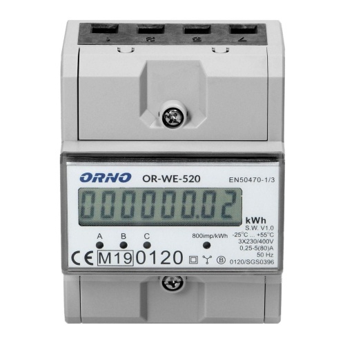 3-fazowy licznik energii elektrycznej, 80A, MID, 3 moduły, DIN TH-35mm