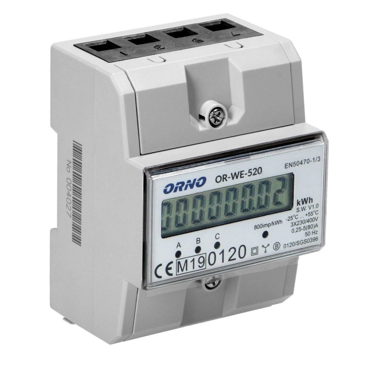 3-fazowy licznik energii elektrycznej, 80A, MID, 3 moduły, DIN TH-35mm