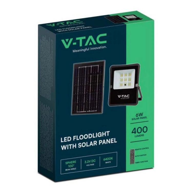 Naświetlacz LED z panelem solarnym 6W 400lm b. zimny 6400K IP65 V-TAC opakowanie naświetlacza.jpg