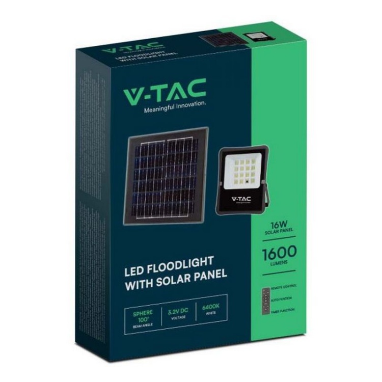 Naświetlacz LED z panelem solarnym 16W 1600lm b. zimny 6400K IP65 V-TAC opakowanie