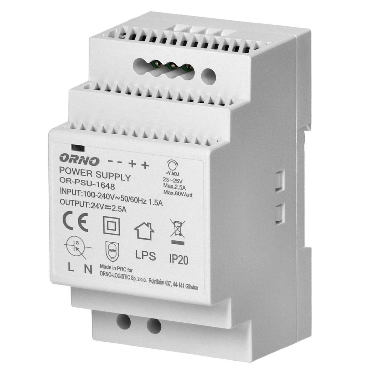 Zasilacz na szynę DIN 24VDC 2,5A 60W szerokość 3 moduły