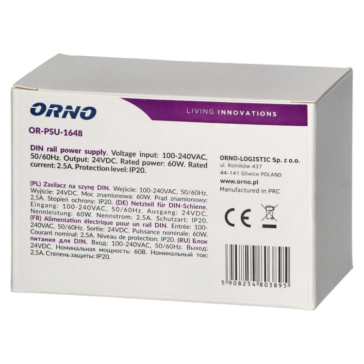 Zasilacz na szynę DIN 24VDC 2,5A 60W szerokość 3 moduły