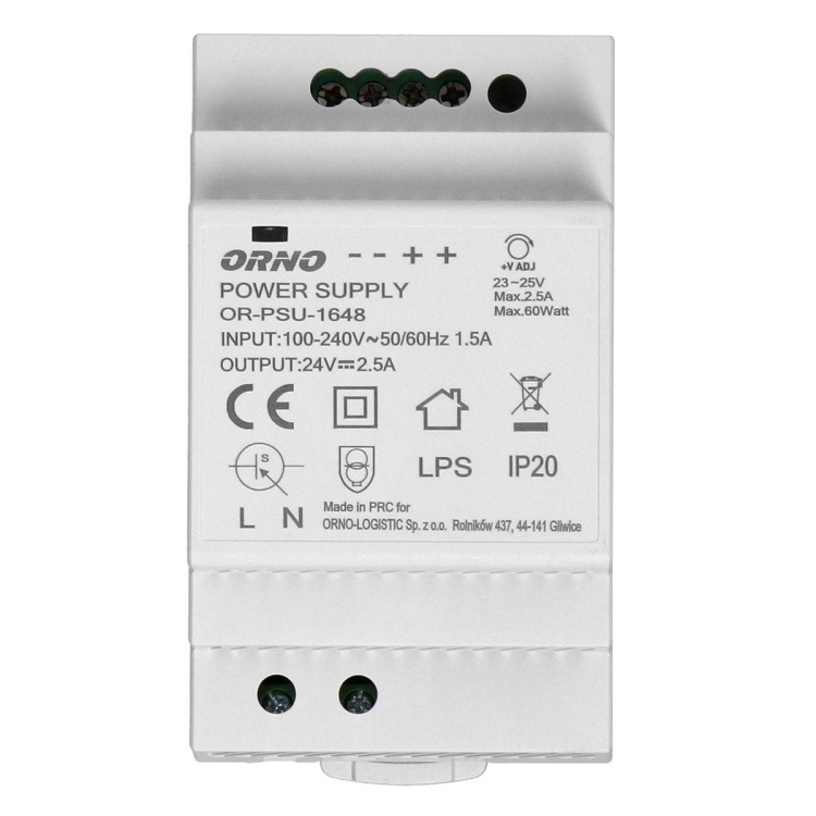 Zasilacz na szynę DIN 24VDC 2,5A 60W szerokość 3 moduły