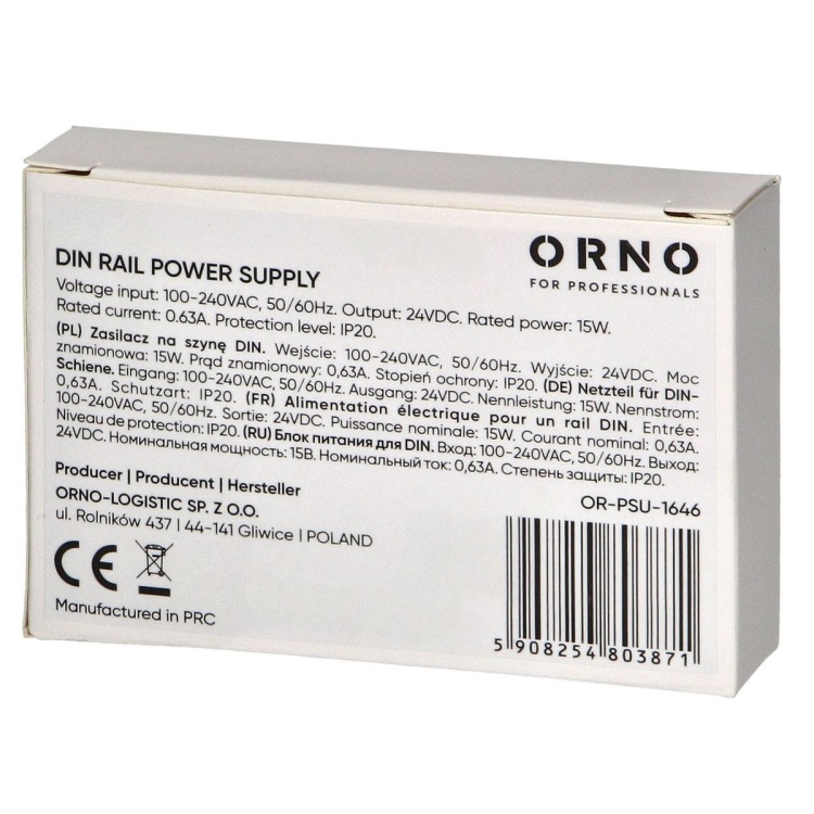 Zasilacz na szynę DIN 24VDC 0,63A 15W szerokość 1 moduł