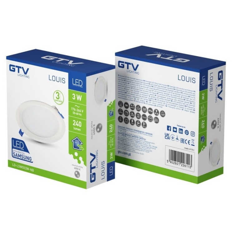 Oprawa downlight LED LOUIS 3W 4000K 240lm 120° IP54 okrągła GTV opakowanie.jpg
