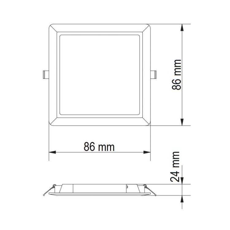 Oprawa downlight LED LOUIS 6W 4000K 480lm 120° IP54 kwadrat GTV wymiary.jpg