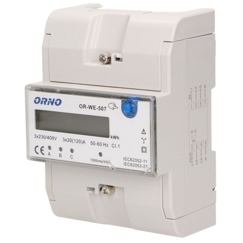 3-fazowy wskaźnik energii elektrycznej, 120A, 5 modułów, DIN TH-35mm, dodatkowy przycisk  ORWE507 5901752482340