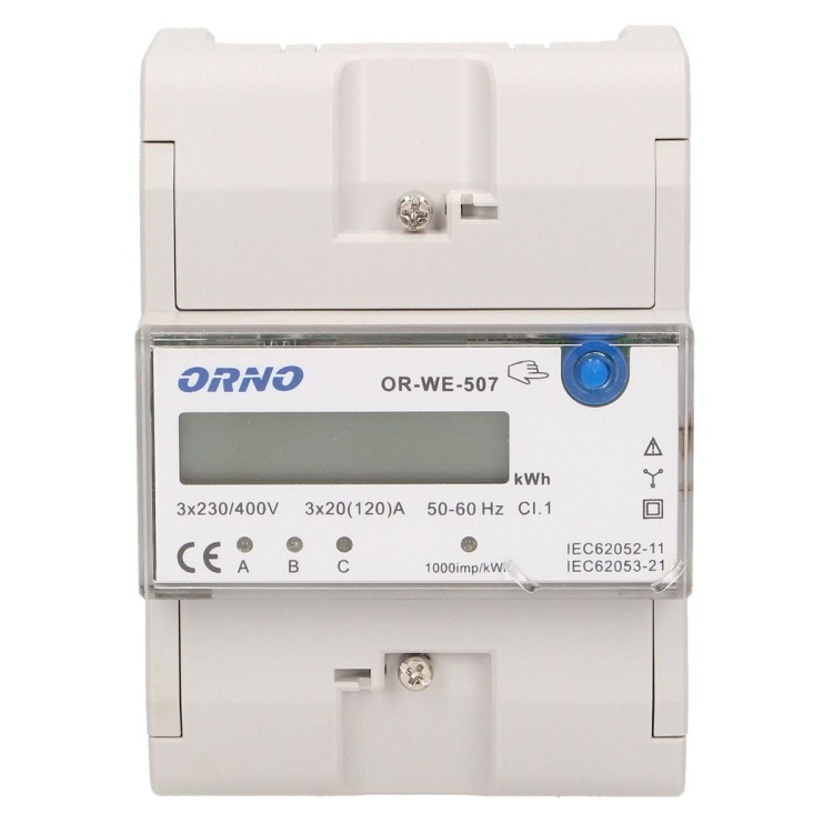 3-fazowy wskaźnik energii elektrycznej, 120A, 5 modułów, DIN TH-35mm, dodatkowy przycisk  ORWE507 5901752482340