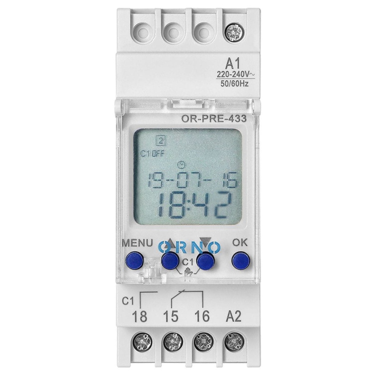 Elektroniczny programator czasowy, 52 programy, 3 języki menu, 2 moduły, DIN TH-35mm ORPRE433 5902560327410