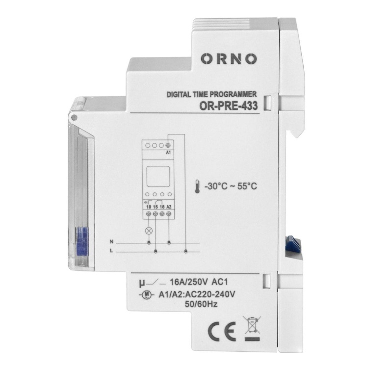Elektroniczny programator czasowy, 52 programy, 3 języki menu, 2 moduły, DIN TH-35mm ORPRE433 5902560327410