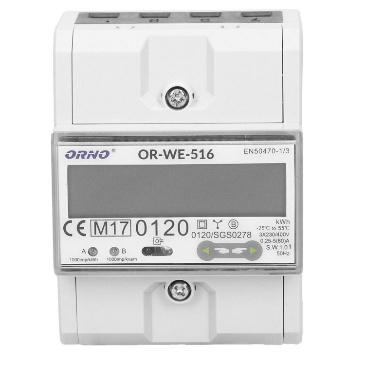3-fazowy licznik energii elektrycznej, 80A, port RS-485, MID, 4,5 moduły, DIN TH-35mm ORWE516 5902560322415