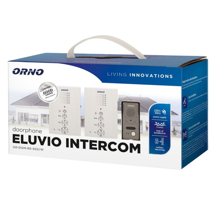 Zestaw domofonowy jednorodzinny z interkomem, bezsłuchawkowy, biały, ELUVIO INTERCOM 5901752484511