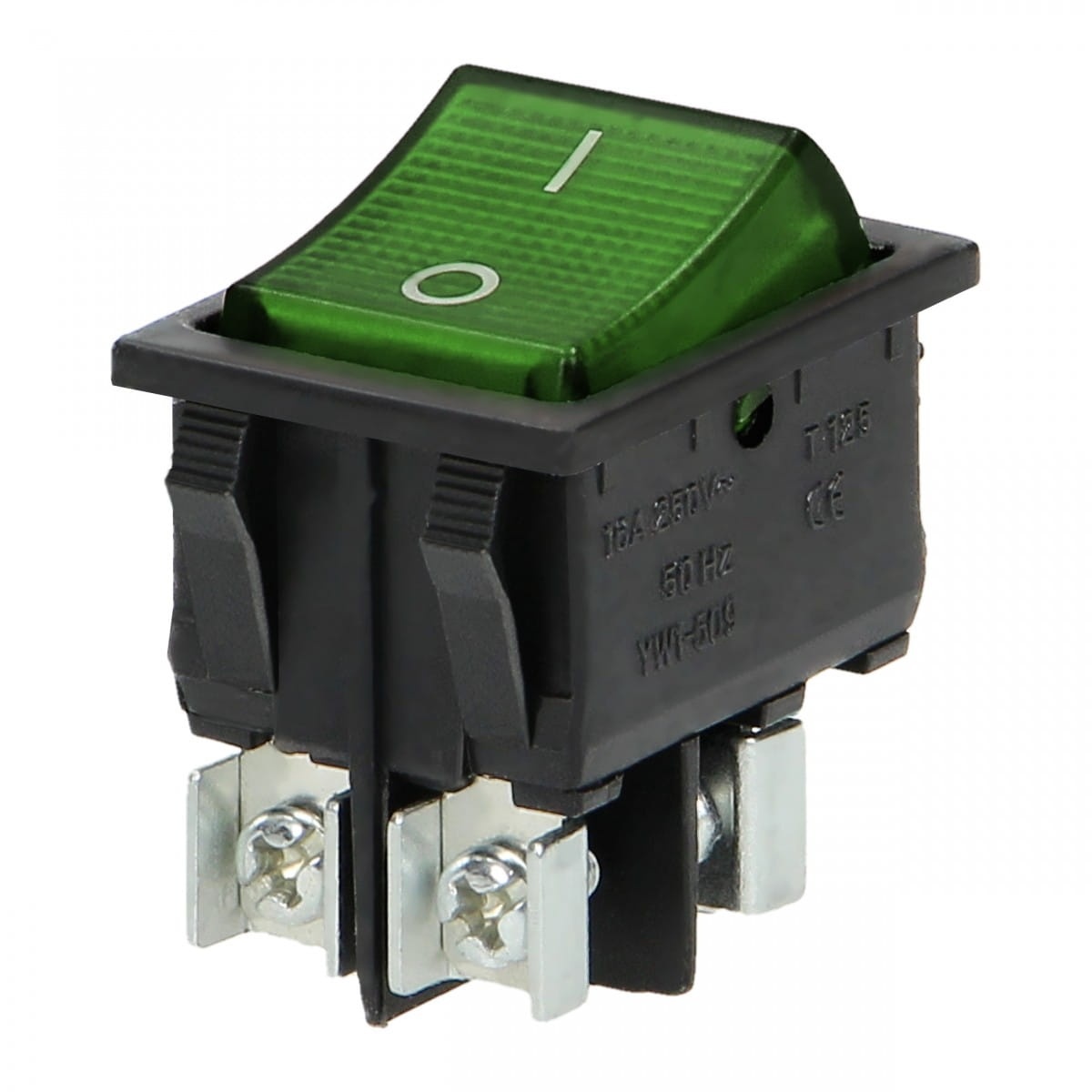 Łącznik kołyskowy podświetlany, przycisk zielony, czarna obudowa