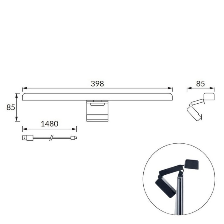 Lampka biurkowa MONITOR LED 5W 265lm CCT ściemnialna czarna IP20 STRÜHM wymiary.jpg