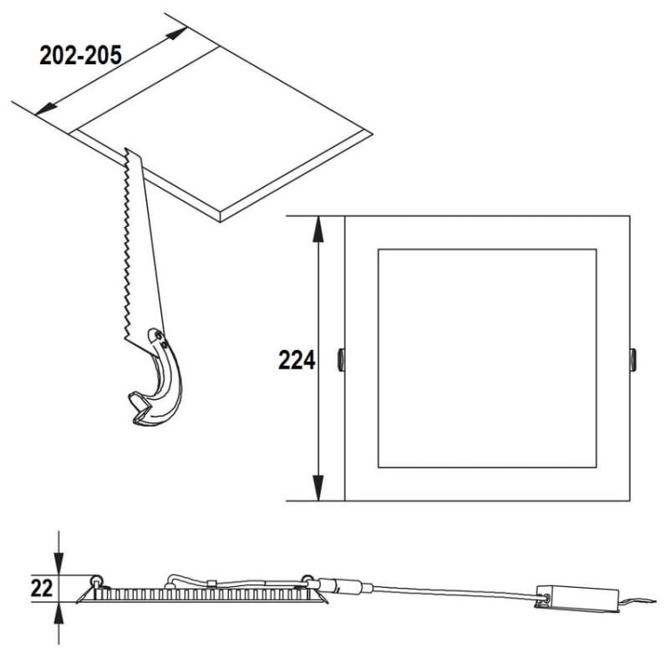 Oprawa wpuszczana downlight LED MATIS PLUS 19W 4000K 1520lm 120° IP44 kwadratowa GTV wymiary.jpg