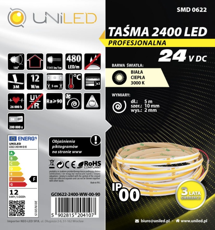 Taśma LED biała ciepła GC0620-1600-WW  UNILED