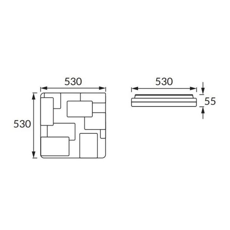 Plafoniera TETRIS LED D 48W 530mm 3500lm b. neutralny IP44 kwadratowa STRÜHM wymiary.jpg