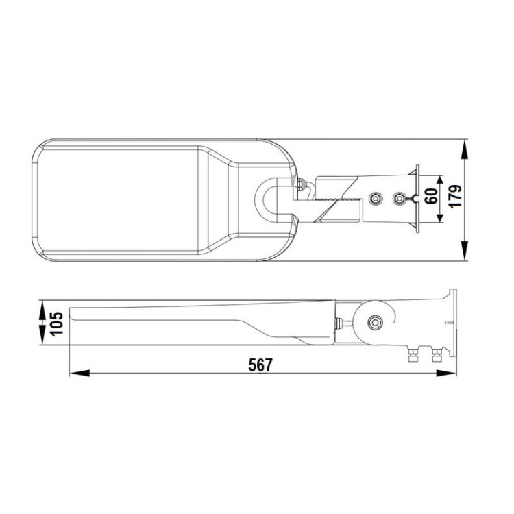 Oprawa uliczna LED JAZMIN 100W 4000K 13500lm IP65 jasnoszara BEMKO wymiary.jpg