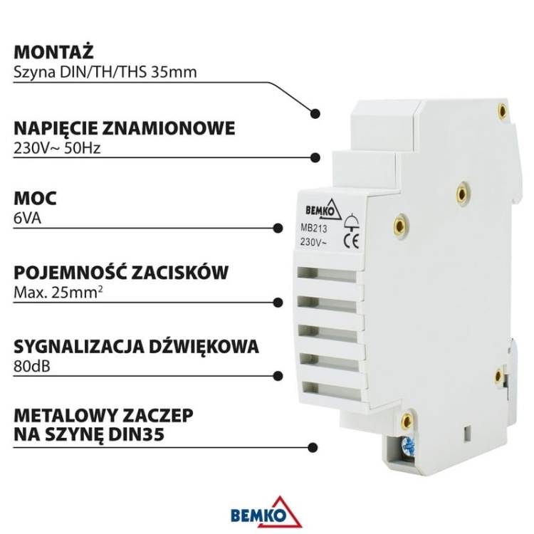 Dzwonek elektryczny aparatura modułowa MB213 230V IP20 SCHELINGER informacje.jpg