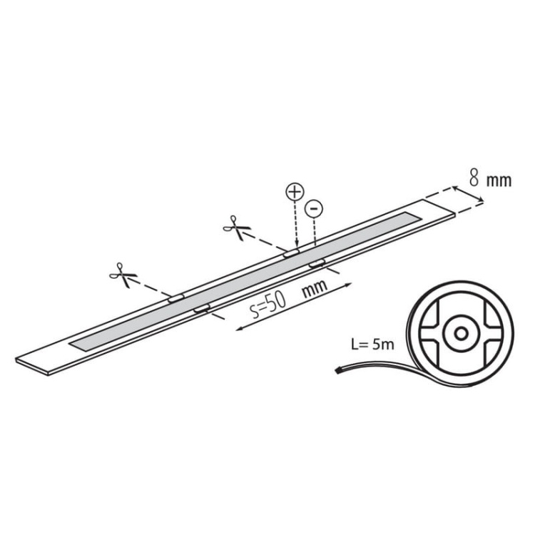 Taśma LED STRIP LCOB 24V 10W biała ciepła 3000K 5m 920lm IP00 Kanlux 33351 wymiary